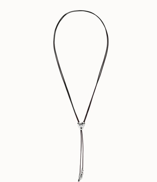 Long adjustable leather necklace with  a heart, Silver, large